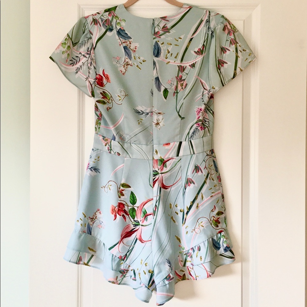 Bebe Blue & Floral Romper, Size 4/S, Satin Finish - Picture 4 of 9